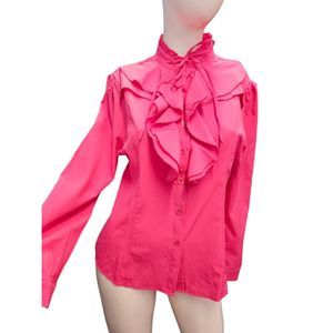 Xuehanxiu Pink Ruffle Front Shirt Top Blouse Size Small